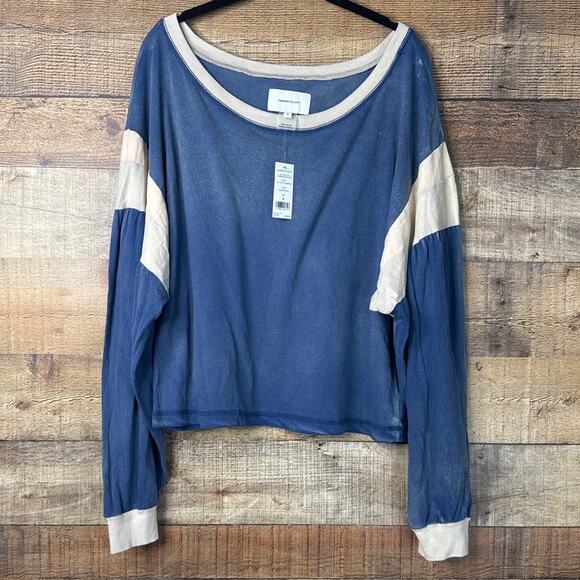 Current/Elliott The Two Step Colorblocked Top Washed Blue SZ 4 XL NWT - Picture 2 of 11